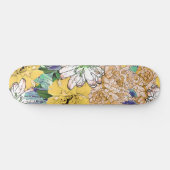 Skateboard Illustration florale à la mode jaune et verte (Horz)