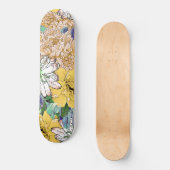 Skateboard Illustration florale à la mode jaune et verte (Recto)