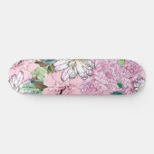 Skateboard Illustration florale mignonne rose et blanc (Horz)