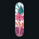 Skateboard Illustration florale moderne rose rose<br><div class="desc">Fille moderne rose turquoise illustration florale motif</div>