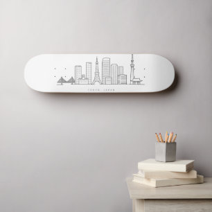 Skateboard Illustration minimaliste de la skyline de Tokyo