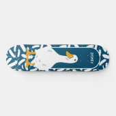 Skateboard Illustration personnalisée de canard blanc bleu ma (Horz)
