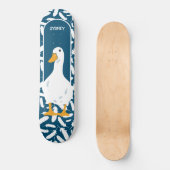 Skateboard Illustration personnalisée de canard blanc bleu ma (Recto)