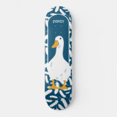 Skateboard Illustration personnalisée de canard blanc bleu ma (Recto)
