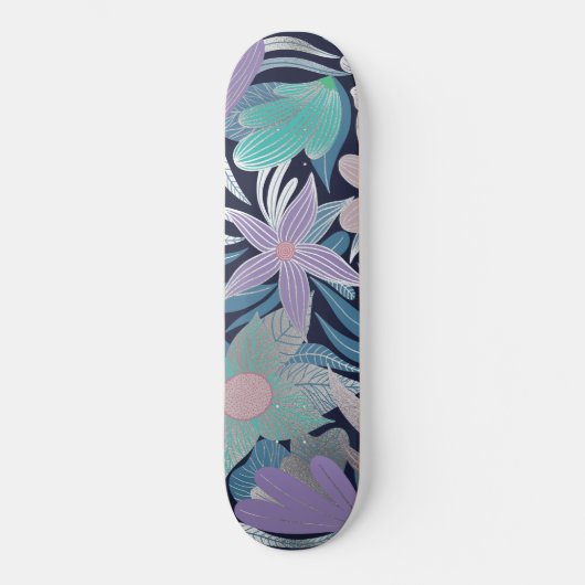Skateboard Illustrations de Feuilles floraux violets argentés (Recto)