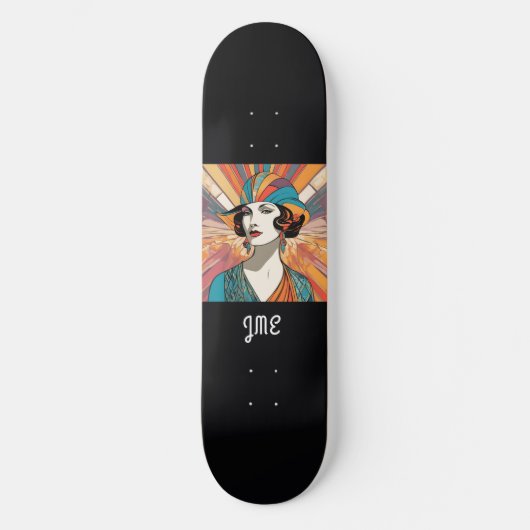 Skateboard Image Art Déco Inspiré Monogramme élégant (Recto)