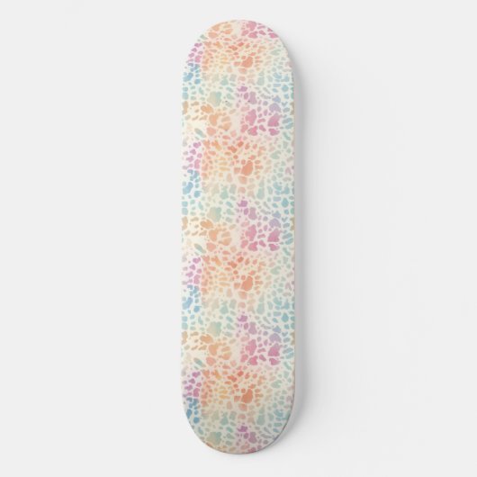 Skateboard Impression léopard arc-en-ciel pastel à l'aquarell (Recto)