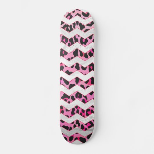 Skateboard Impression léopard noir et rose chaud (Recto)