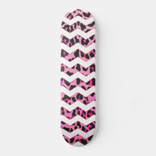 Skateboard Impression léopard noir et rose chaud (Recto)