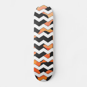 Skateboard Impression vache noir et orange chevron