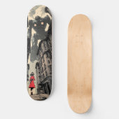 Skateboard "Indécouragée" bande dessinée fille face à un robo (Recto)