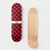 Skateboard Initiales de À damiers noir et rouge classique (Recto)