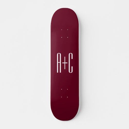 Skateboard Initiales de couples simples | Blanc et bordeaux (Devant)