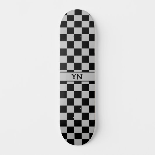 Skateboard Initiales du nom du cool À damiers noir et gris (Recto)