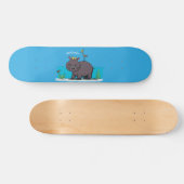 Skateboard Ippopotame drôle mignon avec dessin animé d'oiseau (Horz)