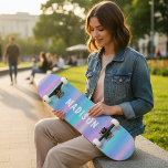 Skateboard Iridescente Moderne Fille Rose Bleu Personnalisé<br><div class="desc">Iridescente Moderne Fille Rose Bleu Personnalisé dispose d'un arrière - plan moderne coloré irisé en rose, violet et bleu avec votre nom personnalisé. Personnalisez en modifiant le texte dans la zone de texte fournie. Conçu par ©Evco Studio www.zazzle.com/store/evcostudio</div>