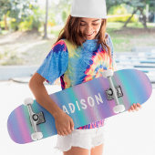 Skateboard Iridescente Moderne Fille Rose Bleu Personnalisé