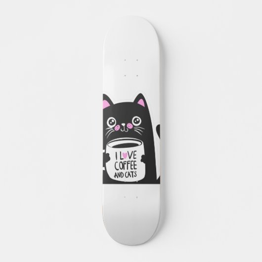 Skateboard J'aime le café et les chats - Choisir la couleur a (Devant)