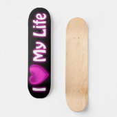 Skateboard J'aime ma vie Patinage noir et rose chaud (Recto)