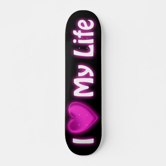 Skateboard J'aime ma vie Patinage noir et rose chaud (Devant)