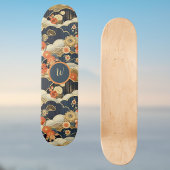 Skateboard Japanese Style Retro Teal Floral n Clouds Initial
