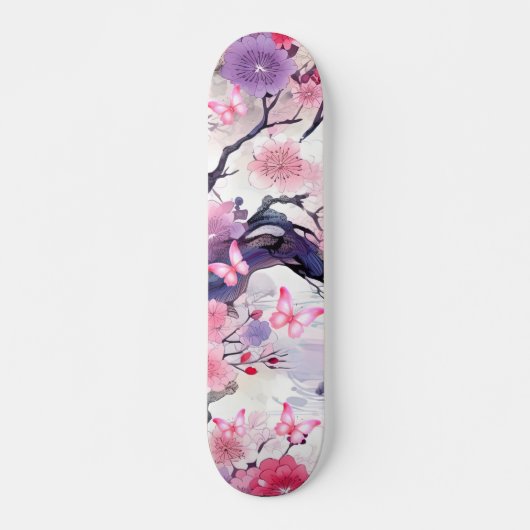 Skateboard Japanse Kersenbloesem & Vlinders (Voorkant)