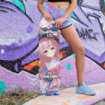 Skateboard Japonaise Anime Girl<br><div class="desc">Ce skateboard girly japonais présente une mignonne manga mignonne avec des cheveux roses poussiéreux dans une robe rose violette et poussiéreuse. L'oeuvre est une création d'IA. Les yeux ont été peints par un peintre de manga. Découvrez d'autres skateboards mignons pour les filles dans ce magasin.</div>