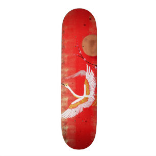 Skateboard Japonaise grue soleil Japon sakura rouge