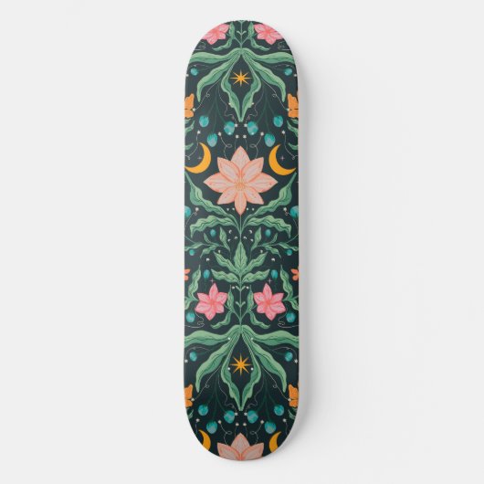 Skateboard Jardin de fleurs magiques dans la nuit étoilée (Recto)