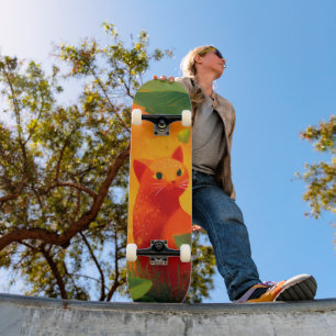Skateboard Jardin de fleurs sauvages au chat rouge fantaisist