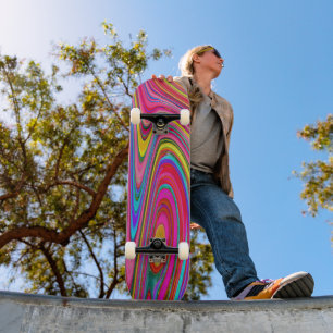 Skateboard Jaune, Rouge et Bleu Abstrait Art Groovy Tripant