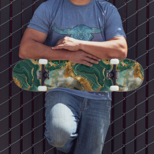 Skateboard Jaune vert et veines dorées.