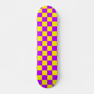 Skateboard Jaune violet de néon À damiers damier Vintage