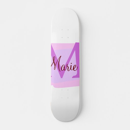 Skateboard jeté simple minimal ajouter nom monogramme rose ro (Devant)