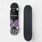 Skateboard Jeune Empreinte de léopard, Joli Ruban Violet, Nom (Recto)