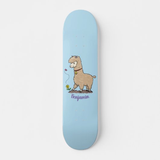 Skateboard Joli alpaga joyeux avec dessin animé de papillon (Devant)