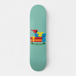 Skateboard Joli Cardinal Rouge Ouvrant un Cadeau Bleu