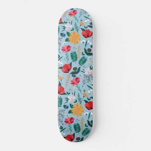 Skateboard Joli coloré Fleur Fleur Fluide Design bleu clair (Recto)