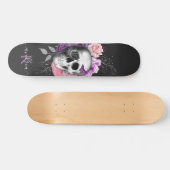 Skateboard Joli crâne floral Feuilles botaniques Nom Monogram (Horz)