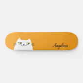 Skateboard Joli Drôle Simple Chat Blanc Monogramme Jaune (Horz)