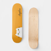 Skateboard Joli Drôle Simple Chat Blanc Monogramme Jaune (Recto)