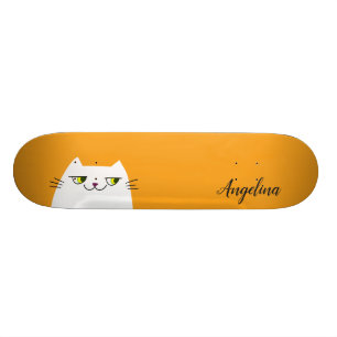Skateboard Joli Drôle Simple Chat Blanc Monogramme Jaune