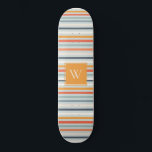Skateboard Joli Dusky Orange Bleu Motif rayé Monogramme<br><div class="desc">If you need any further customization please feel free to message me on yellowfebstudio@gmail.com</div>