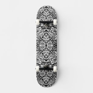 Skateboard Joli floral paisley noir blanc
