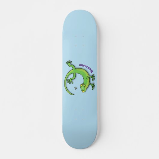 Skateboard Joli gecko vert salutations avec dessin animé (Devant)