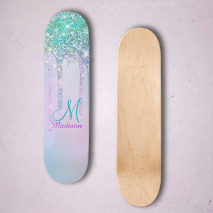 Skateboard Joli licorne turquoise arc-en-ciel paillettes gout
