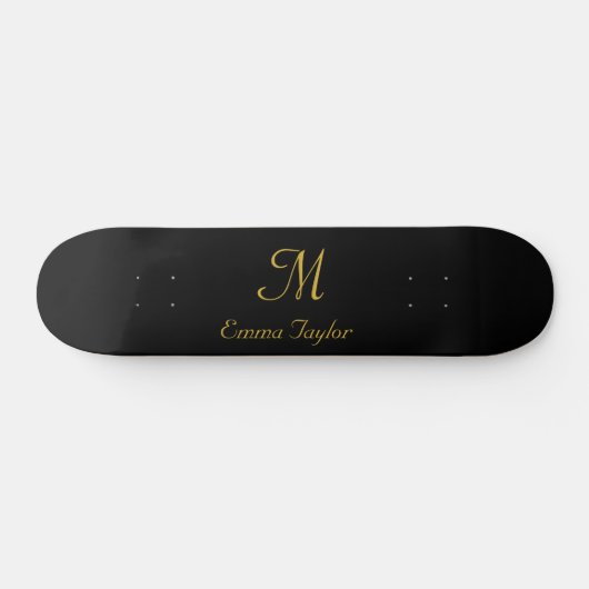 Skateboard Joli Monogramme noir et or Nom du script (Horz)