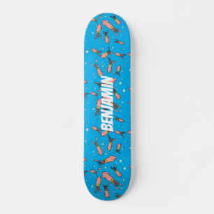 Skateboard Joli motif caricature de calmar rose