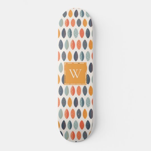 Skateboard Joli Motif de Monogramme Botanique Bleu Bleu Orang (Recto)