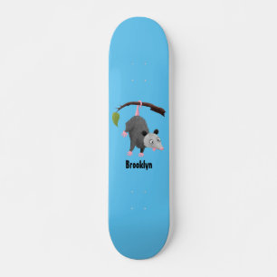 Skateboard Joli opossum accroché à la branche dessin animé
